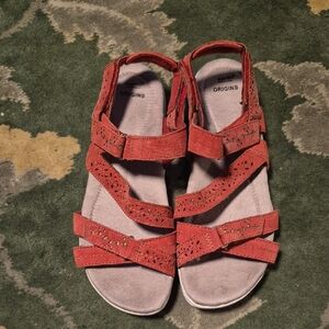 Earth Origins Women's Coral Suede Perforated Strappy Sandals